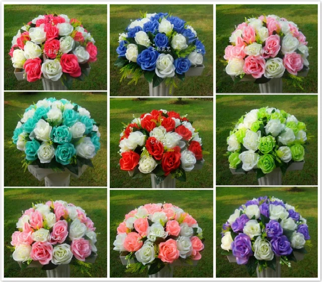 Roman Pillar Flower Wedding Fullness Rose Road Led Flowers Roman Pillar Flower Wedding Fullness Rose Road Led Flowers Decoration Centerpieces Artificial 12pcs
