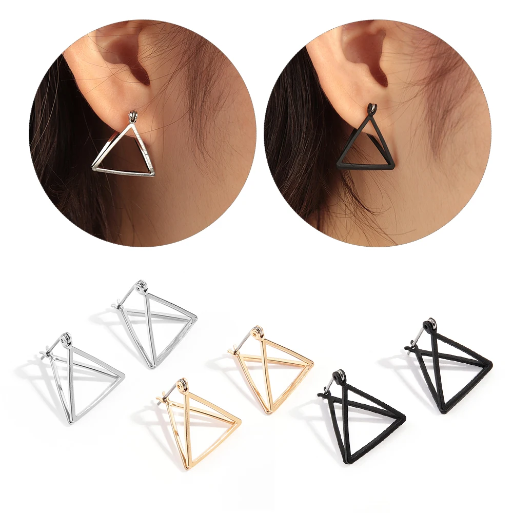 

Silver/Gold/Black Minimalist Geometric Triangle Earring Three-dimensional Metal Hollow Ear Stud Jewelry Fashion Drop Ship