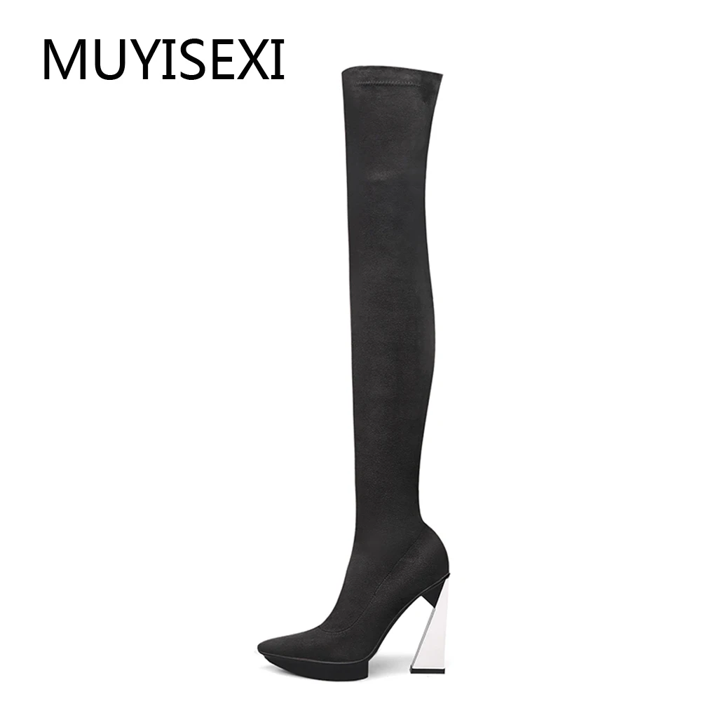 

Sexy Over the Knee Boots Elastic Thigh High Boots 11 cm Extreme High Heel Knee High Boots Women Black X064 MUYISEXI