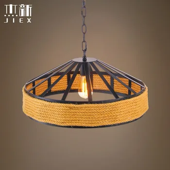 

Nordic Pastoral rope pendant lamp retro bar cafe creative straw hat lampshade living room pendant light