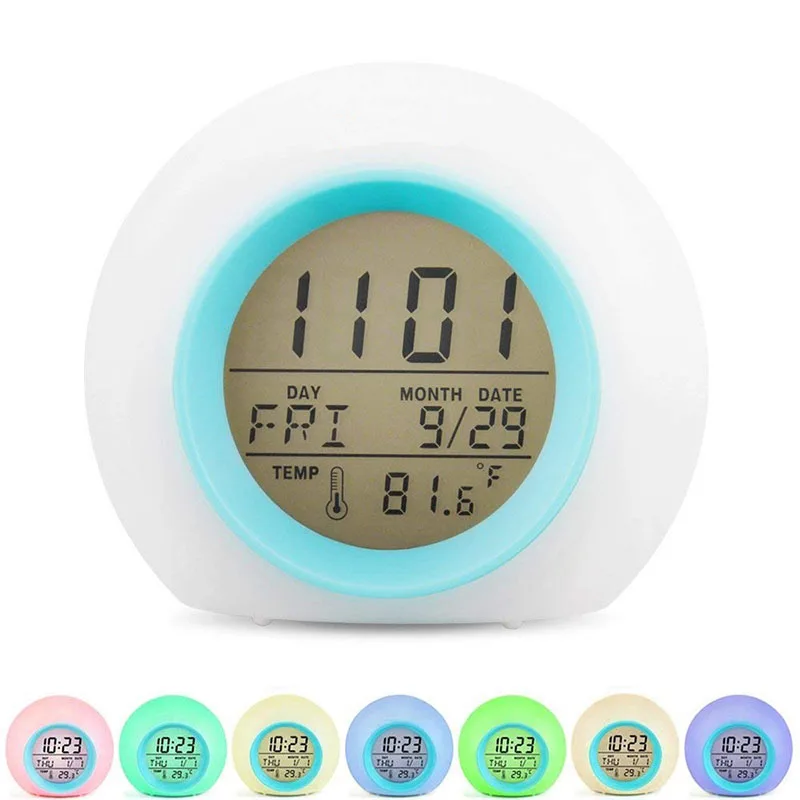 

LED 7 Colors Changing Backlight Glowing Digital Alarm Clock Nixie Clock Electronic Desk Table Wake Up Night For Kids Alarm Clock