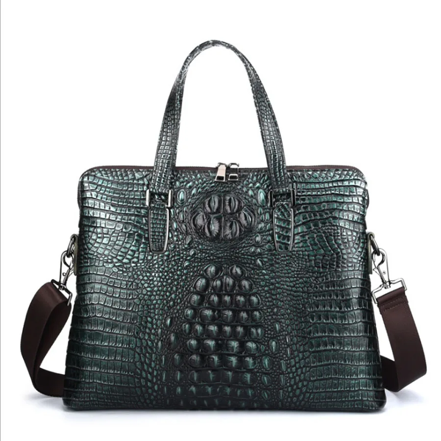 

Men's First Layer Genuine Leather Cowhide Tote Cross Body Bag Crocodile Grain Pattern Business Handbag Briefcase