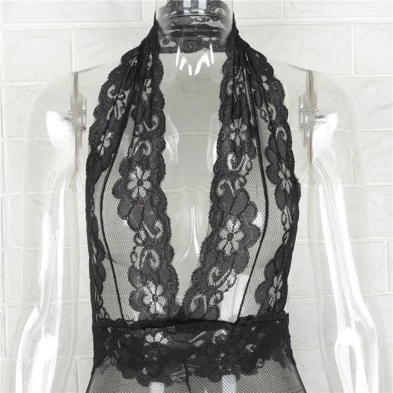 Прозрачные Соблазнительные Кружевные Боди женские черные с глубоким v образным