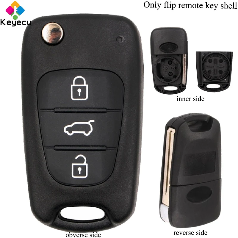 

KEYECU Replacement Flip/Folding Remote Key Shell Case Housing - 3 Buttons & Uncut Blade - FOB for Hyundai I30 I20 I35 IX35 IX20