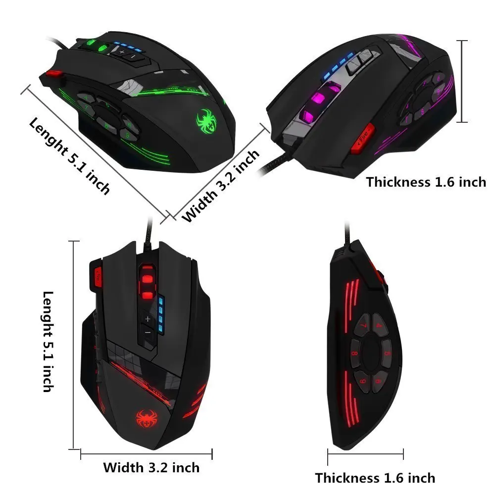 ZELOTES C12 Wired Gaming mouse 4000DPI 12 Buttons Mouse LED Optical Professional USB Gaming Mouse f