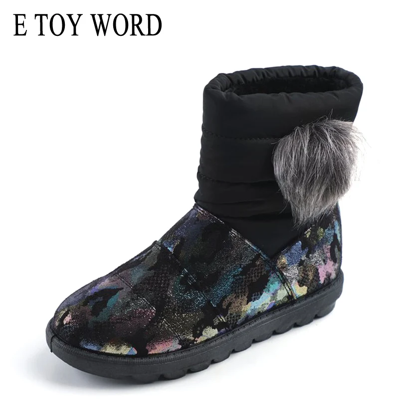 

E TOY WORD 2019 New Winter Snow Boots fur ball thick warm boots slip on camouflage waterproof fashion women cotton shoes boots