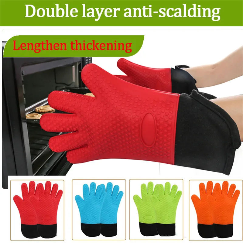 

2PC Long Length Silicone Glove For Oven Heat Resistant Oven Gloves Cotton Mitt Silicone Baking Gloves For Microwave Kitchen Tool
