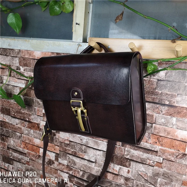 

England Style Genuine Vegetable Tanned Leather Two-sets Men's Satchel Bag Natural Cowhide Male Cross Shoulder Bag Laptop Handbag