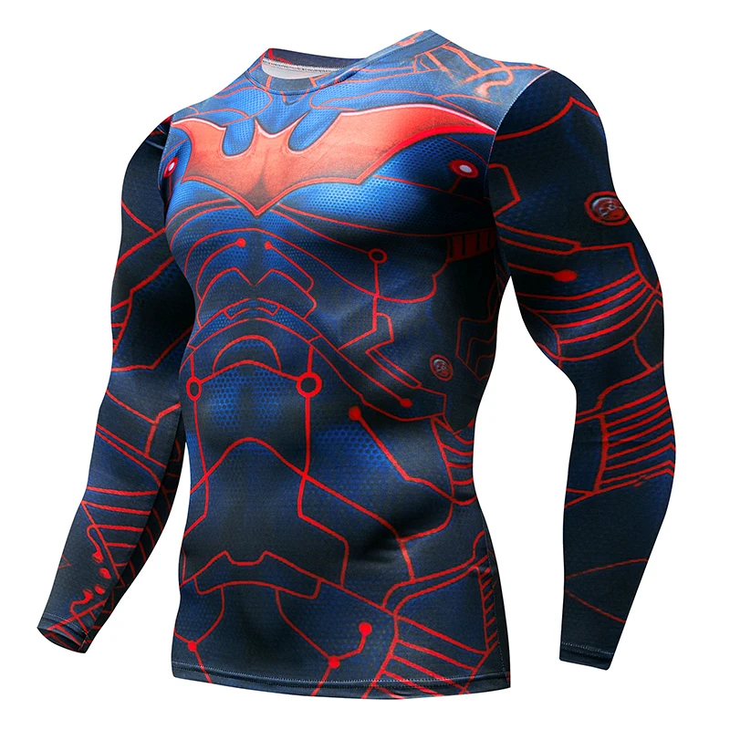 

Men's Marvel Superhero Tights Long Sleeve Shirt Batman Superman Captain America The Flash 3D Fitness MMA UFC Rashguard T shirt