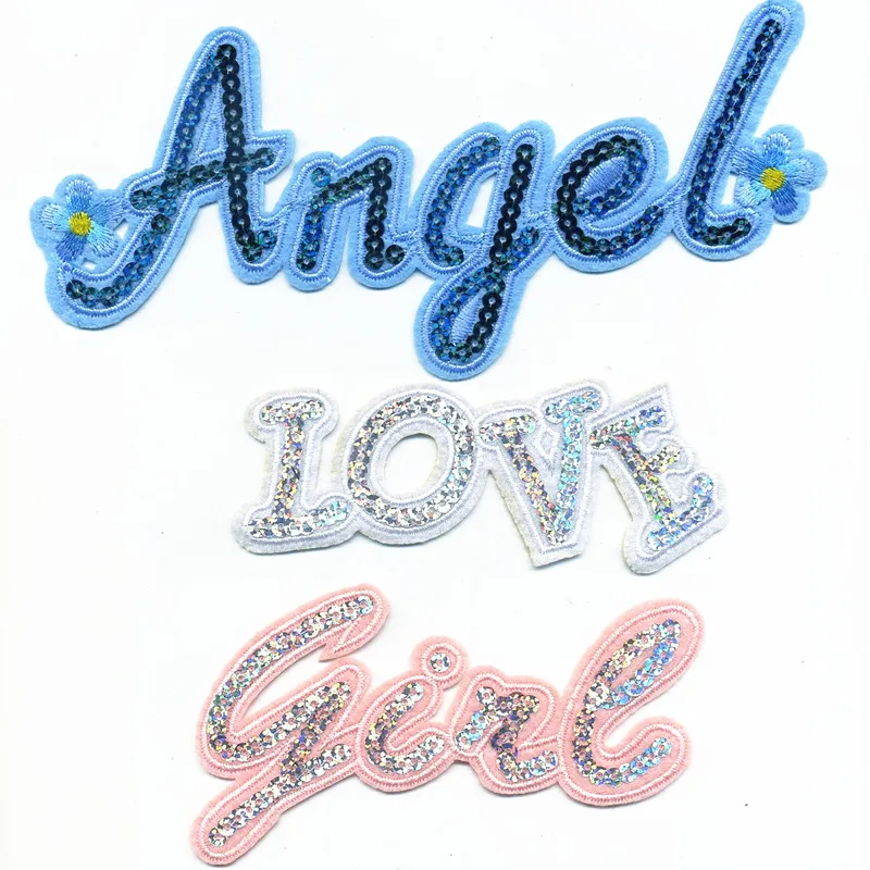 

DOUBLEHEE Embroidered Iron On Patches Sequin Blue Angel White Love Design Fashion Girls Embroidery DIY Coat Shoes Accessories