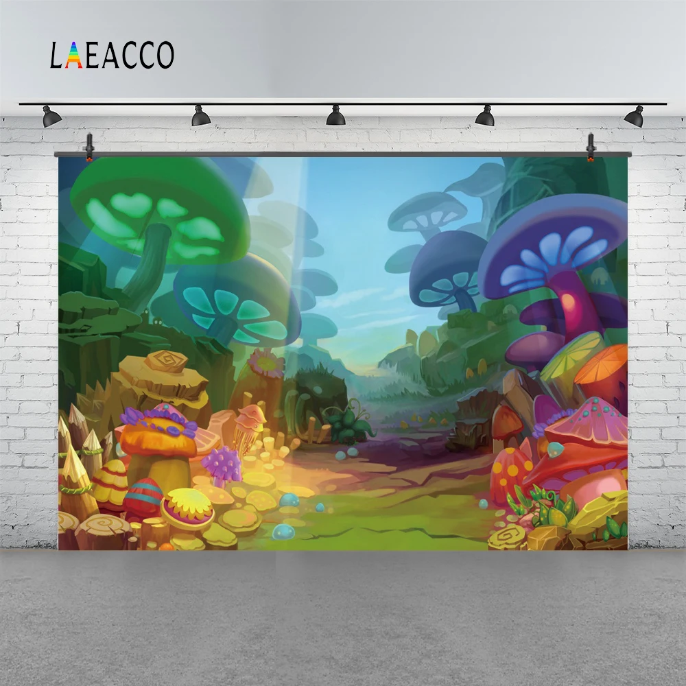 Laeacco Fairy Tale Forests Mushrooms Photography Backgrounds Digital Customized Photographic Backdrops For Photo Studio