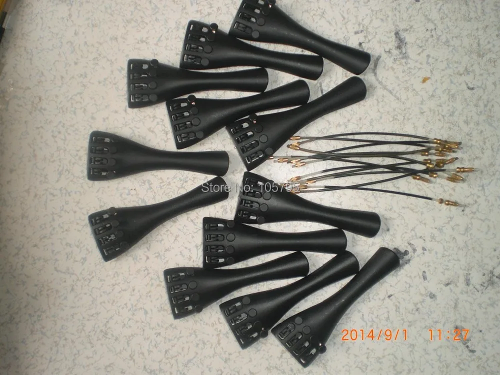 

12 PCs Carbon Fiber Violin Tail piece 4/4 with string adjuster & 12 PCs Violin tail guts 4/4