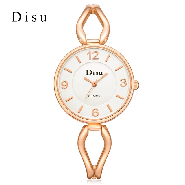 Disu Brand Women Watch Luxury Gold Skeleton Band Bracelet Dress Wrist Watch Fashion Big Dial