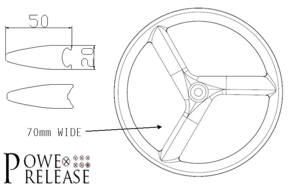 Powerelease 3 spoke углеродное колесо TT велосипед тройные колеса 700C Трековый с прямой передачей комлпект дорожных колес довод трубчатый велосипеда 3-spork обод