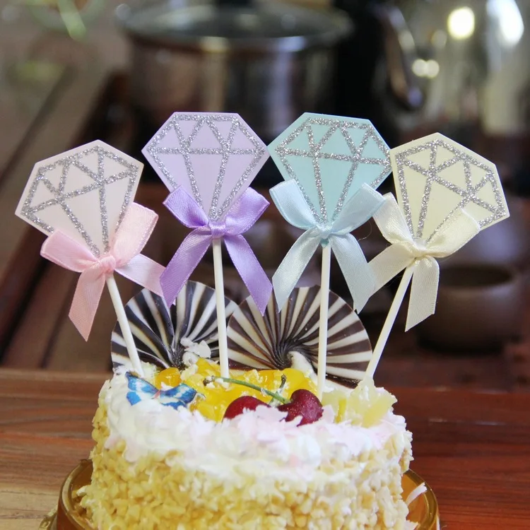 5pcs/lot Diamond Birthday Wedding Cake Topper Cupcake Flags Birthday Party Cake Baking Decor Baby shower Cake Flags