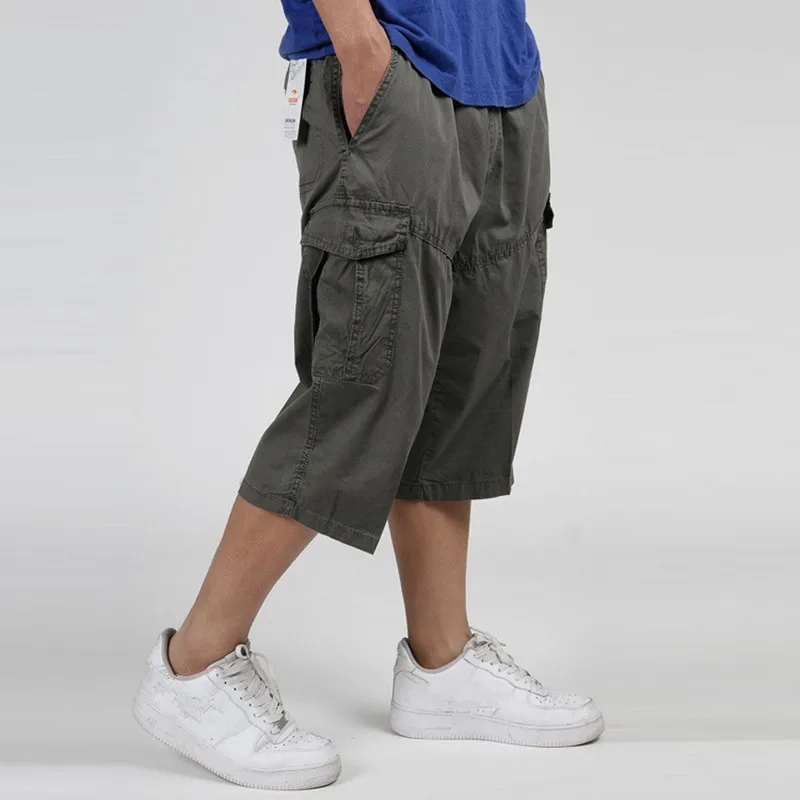 Летние мужские свободного покроя с большим количеством карманов карго х/б мужские шорты свободные короткие мужские рабочие шорты до середины икры мужские брюки плюс размер 6XL