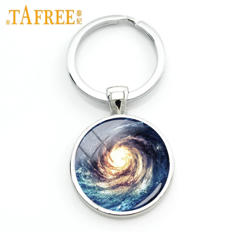 

TAFREE Charm Fashion Rotating Universe Dreamlike Starry Night Star Art Keychain Key Chain Glass Dome Men Key Ring Jewelry ZY206
