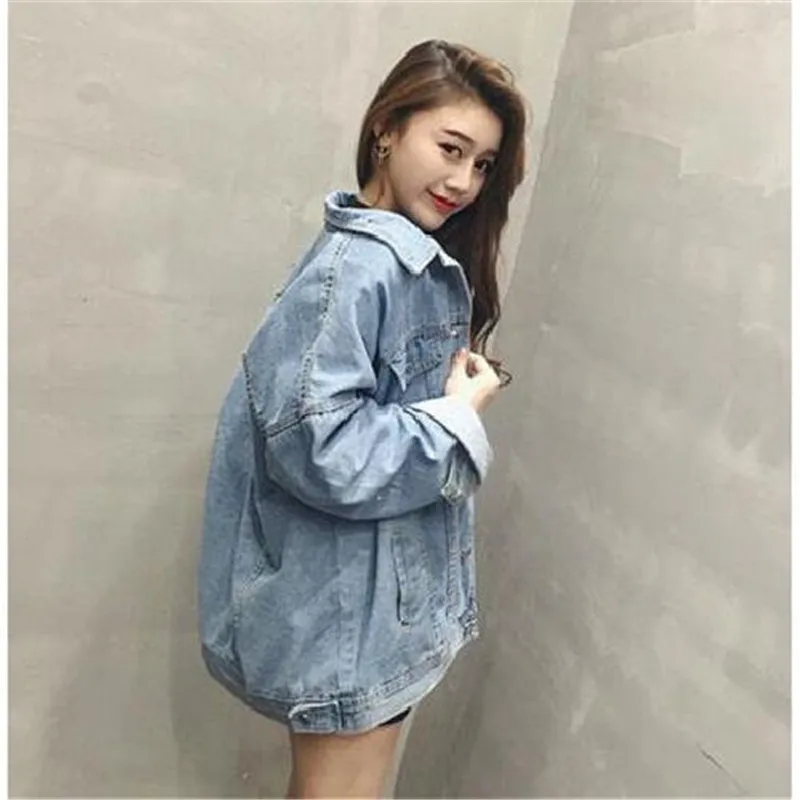 Kopen Herfst Vrouwen Losse Basic Jassen Vrouwelijke Jeans Jas Feminino Slanke Denim Jas Oversized Bomber Streetwear Veste Femme