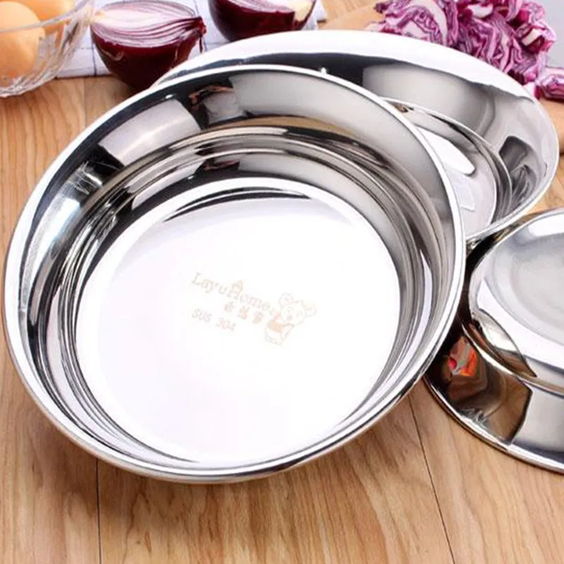 

High Quality 304 Stainless Steel Soup Fruits Dessert Plate ableware Durable Dish Bowls Kitchen Accessories bandeja fish dish