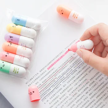 

6 Pcs/lot Cute Multicolor Capsules Highlighter Vitamin Pill Highlight Marker Pens Stationery Office School Supplies