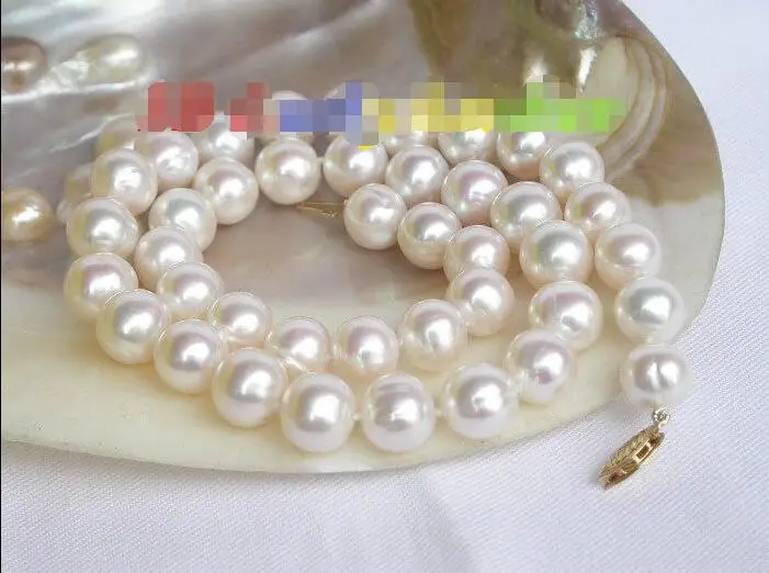 

Free Shipping>> new hot Luster 17'' 11mm round white freshwater pearl necklace 14K clasp j7503