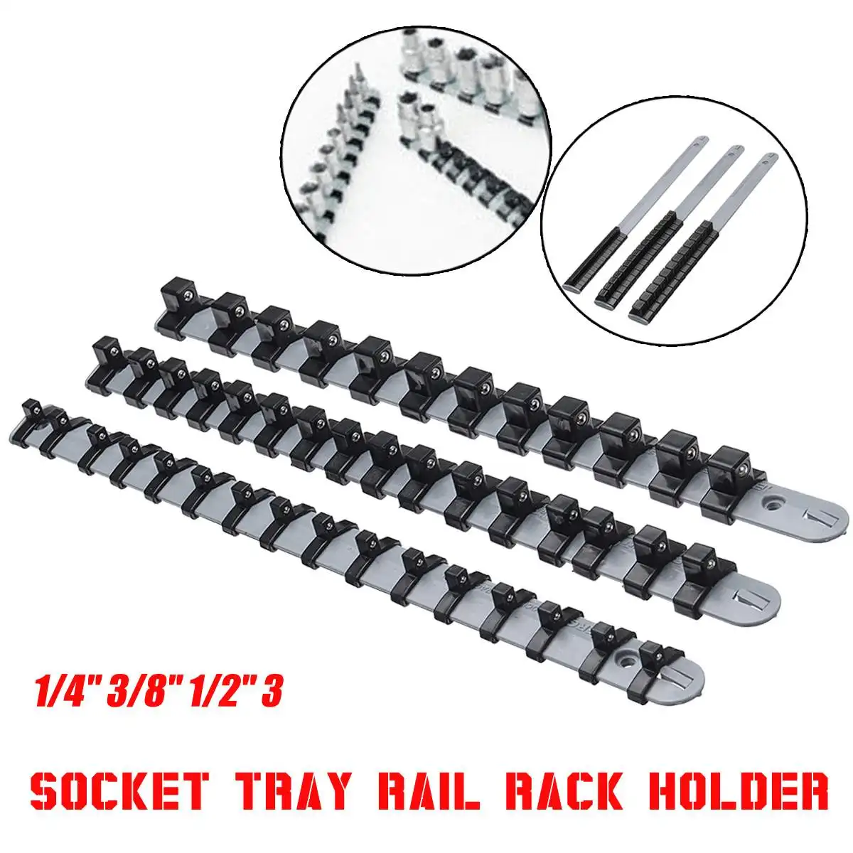 

3PCS/SET 1/4" 3/8" 1/2" Socket Rack Storage Drive Rail Tray Holder Wall Wrench Organizer Shelf Stand 34cm Dropshipping