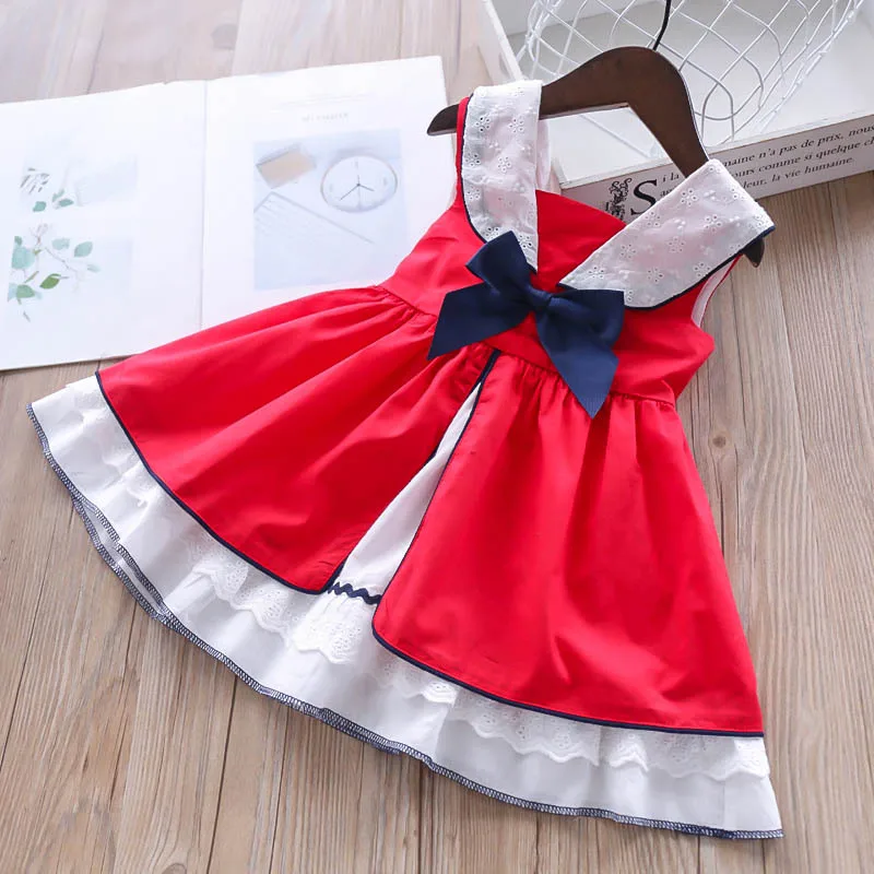 

2019 Summer Girls Hollowing Flowers Bows A-line Princess Dresses with Bow Children's Clothes Lolita's Middle East Style