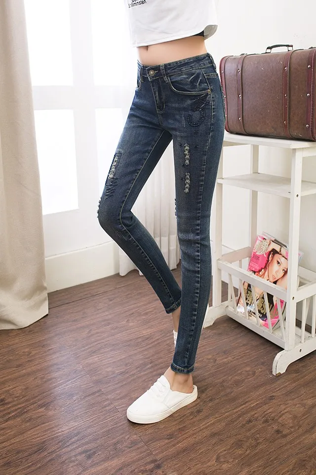 Женские повседневные синие обтягивающие джинсы с высокой талией джинсовые брюки карандаш джинсы Уличная мода Femme Джинсы бойфренда для женщин
