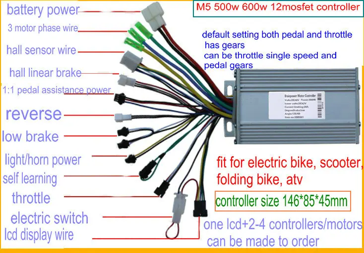 BLDC контроллер 400w450w500w600w800w1000w1200w+ ЖК-дисплей M5 24v36v48v60v для электрического велосипеда Скутер ATV MTB индикатор батареи