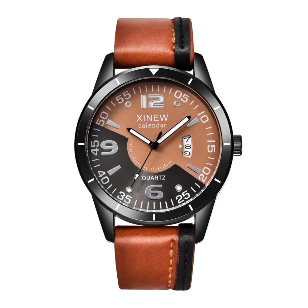 

XINEW Brand Military Leather Strap Waterproof Chronograph Date Clock Quartz Analog Army Men's Wrist Watches Relojes Hombre 2017