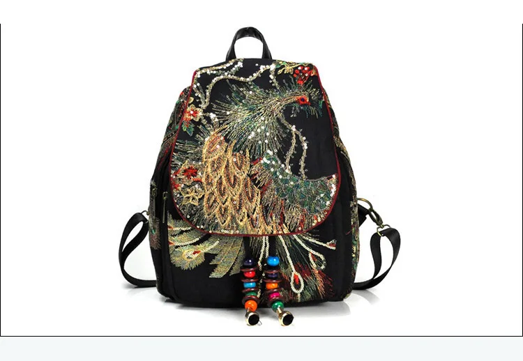 Женский тканевый рюкзак с вышивкой в китайском стиле, дорожная сумка через плечо, рюкзак с бисером, женская школьная сумка высокого качества для девушек