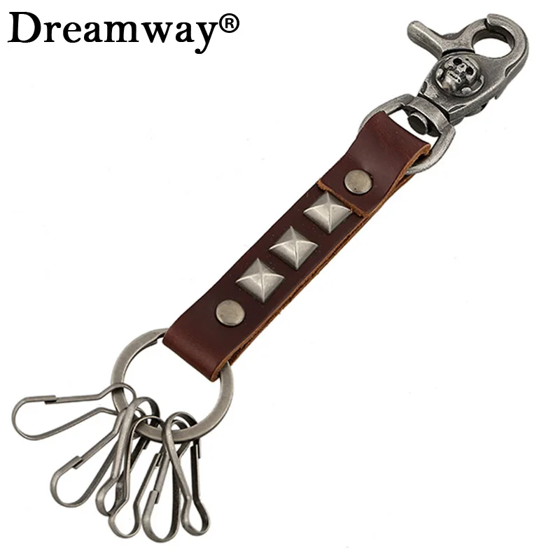 High Quality Leather Keychains keyrings Men Sporty Square Stud Women