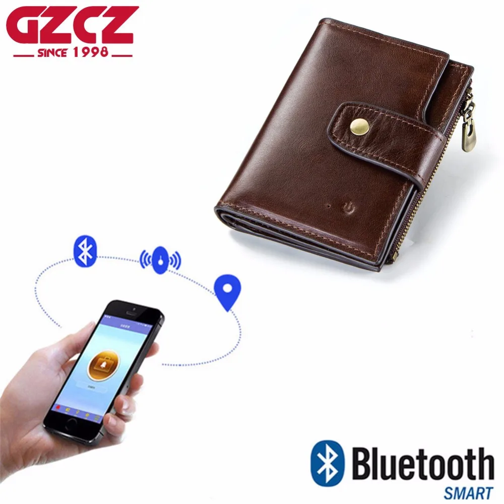 GZCZ, хит, мужской Умный кошелек, RFID, натуральная кожа, высокое качество, анти потеря, интеллектуальный, Bluetooth, gps, кошелек, костюм для смартфона