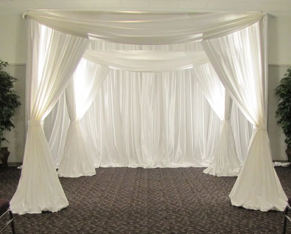 3M 3M 3M white color square canopy drape chuppah arbor drape with swag for wedding decoration