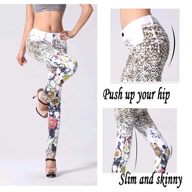 Good Quality Elastic Printing jeans woman Pencil pants Girl White Jeans Leopard Pants Female Skinny Long women Slim Capris