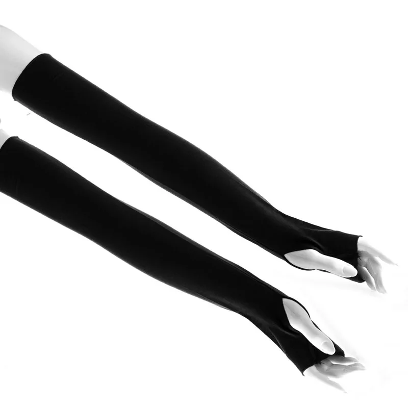 Женская наручная повязка хлопок длинный без пальцев УФ Защита от солнца гольф крышка варежки - Цвет: Черный