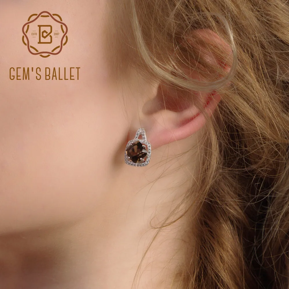 Gem's Ballet 4.40Ct натуральный дымчатый кварц драгоценный камень серьги-гвоздики 925 пробы серебряные серьги для женщин подарок хорошее ювелирное изделие