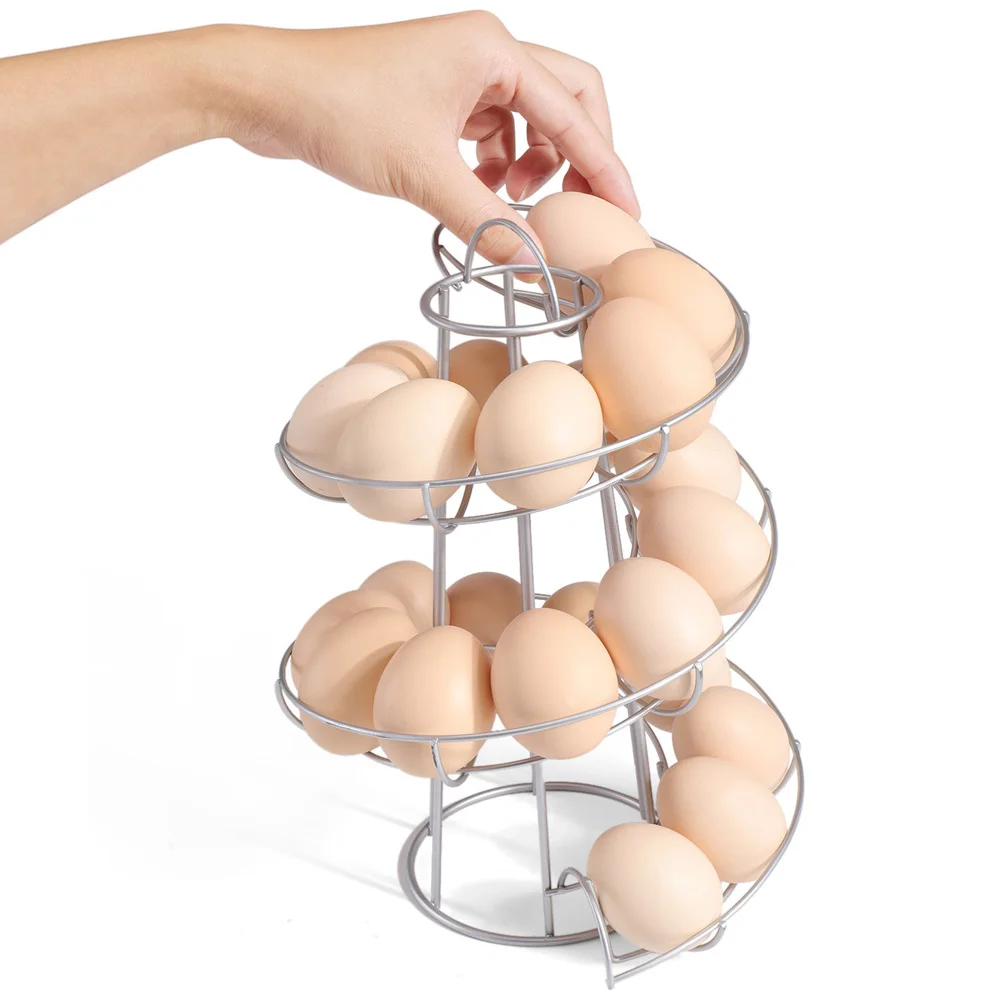  Black Silver Egg Holder Stand Modern Spiraling Dispenser Design Storage Rack Save Space for Kitchen