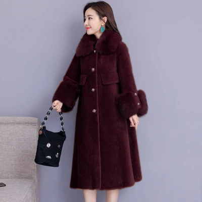 Овцы стриженые пальто женские новые Лисий мех воротник раздел осень зима размера плюс меховые пальто куртка толстый теплый мех длинное пальто M~ 4XL - Цвет: 9