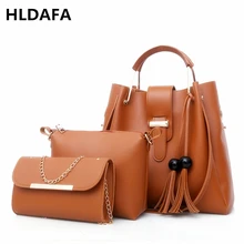 Women 3Pcs Set Handbag PU Leather Shoulder Bags Casual Tote Bag Tassel Metal Handle Designer Business OL Composite Messenger Bag metal ring pu leather tote bag