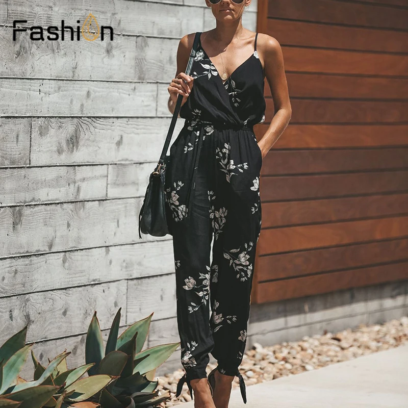 المرأة طباعة بذلة مثير الخامس الرقبة Clubwear عارية الذراعين Playsuit التعادل السروال القصير السيدات حزب حللا زهرة رومبير السراويل ارتداءها