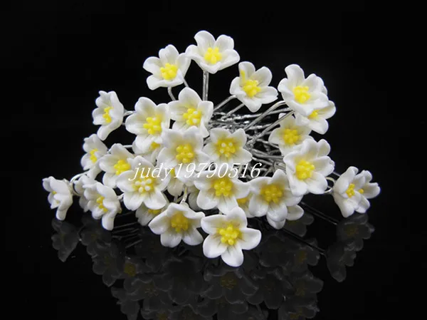 

200 Pcs Lot Wedding Bridal Prom White Flower Hair Pins Hair Clip Jewelry Accessories Ornaments Free Shipping