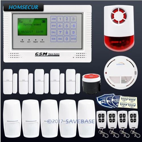 

HOMSECUR App Controlled Wireless GSM LCD Home Security Alarm System With Red Flash Siren+PIR+5*Door Sensor