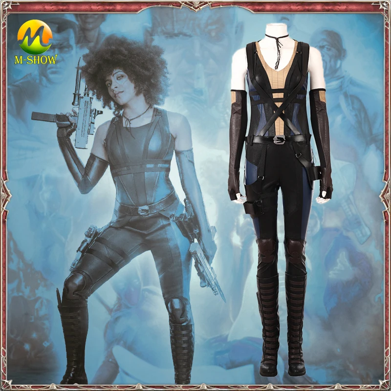 

Newst Deadpool 2 Domino Cosplay Costume Domino Costume Jumpsuit For Adult Halloween Party Dress Full Set + Choker Free Shipping