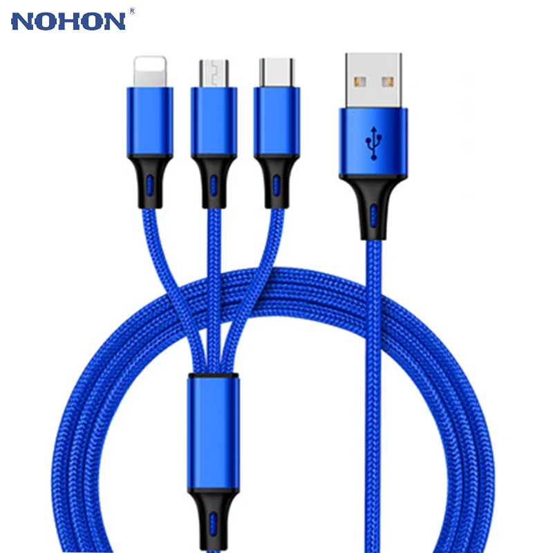 

3in1 2in1 Type C 8Pin Micro USB Cable For iPhone XS Max X XR 5 5SE 6 S 6S 7 8 Plus Samsung huawei Fast Charging Cables Wire Cord