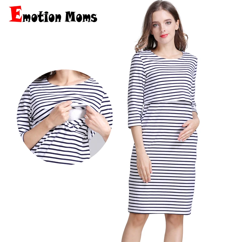 Cotton Striped Pregnancy Nursing Dress for Pregnant Woman Maternity Dress Breastfeeding Dress Summer Spring Skirt