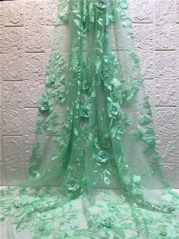 2019 Latest French net lace fabric 3D Flower African tulle mesh with beaded high quality african green | Дом и сад