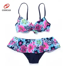 COOCLO женский бюстгальтер утягивающий, бикини набор мягкий цветочный пуш-ап купальник женское бикини купальник купальный костюм ретро пляжная одежда