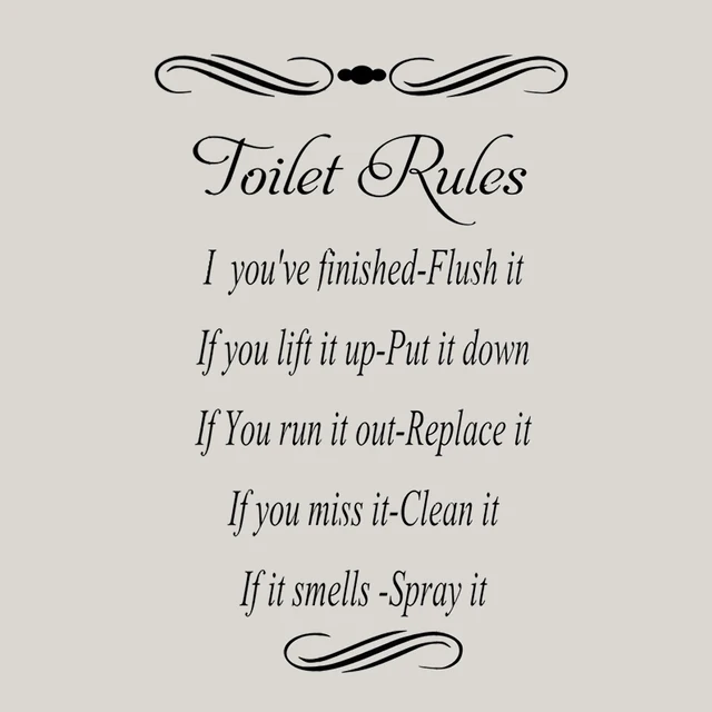 �Toilet Rules� Muurstickers voor Washroom Wc Regels Citaat