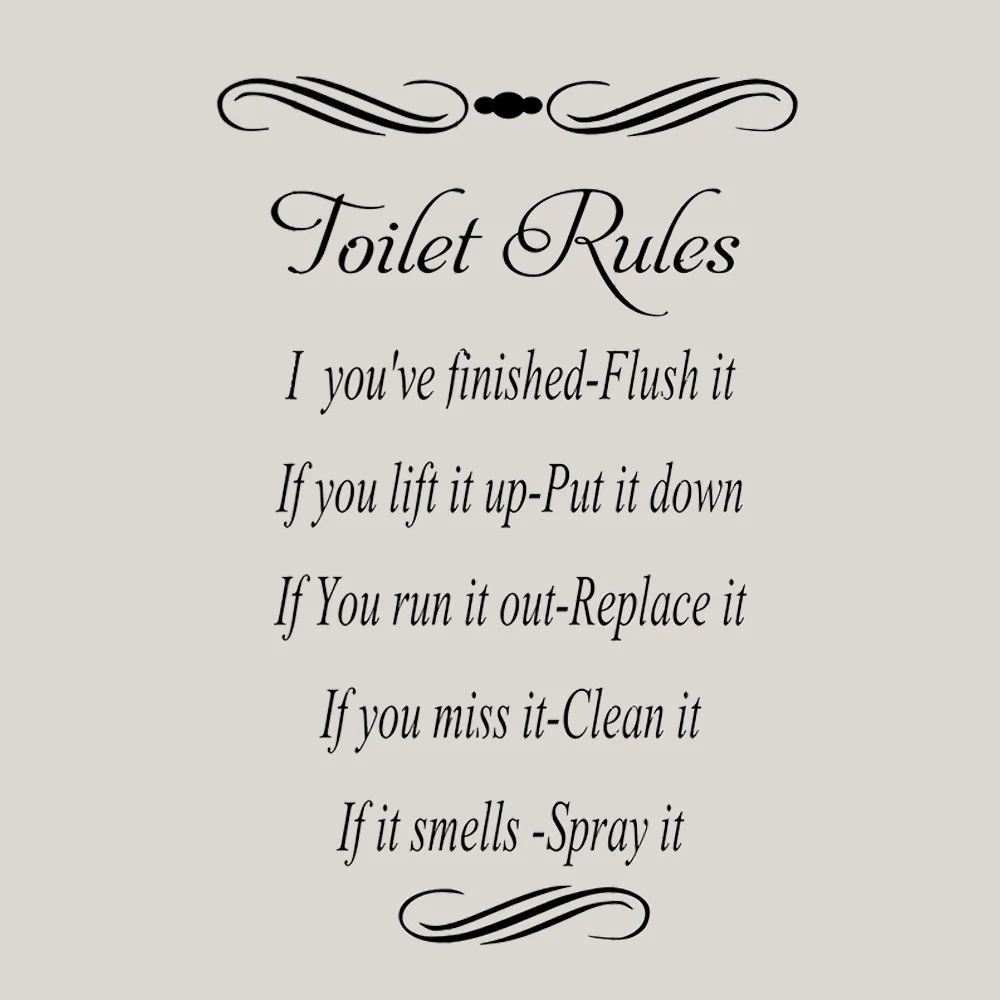 'Toilet Rules' Wall Stickers for Washroom Toilet Rules Quote Wall